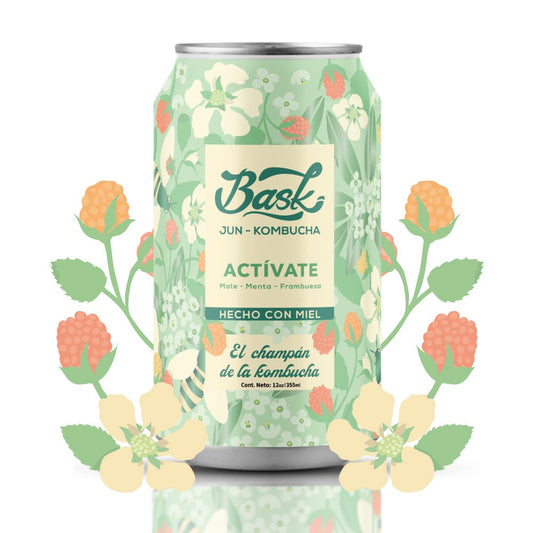 Actívate Jun Kombucha de Mate, Menta y Frambuesa 355ml - Pack de 24 latas - disfrutabask