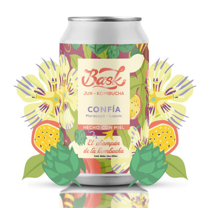 Confía Jun Kombucha de Maracuyá y Lúpulo 355ml - Pack de 24 latas - disfrutabask