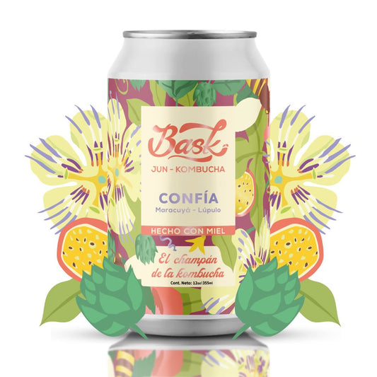 Confía Jun Kombucha de Maracuyá y Lúpulo 355ml - Pack de 24 latas - disfrutabask