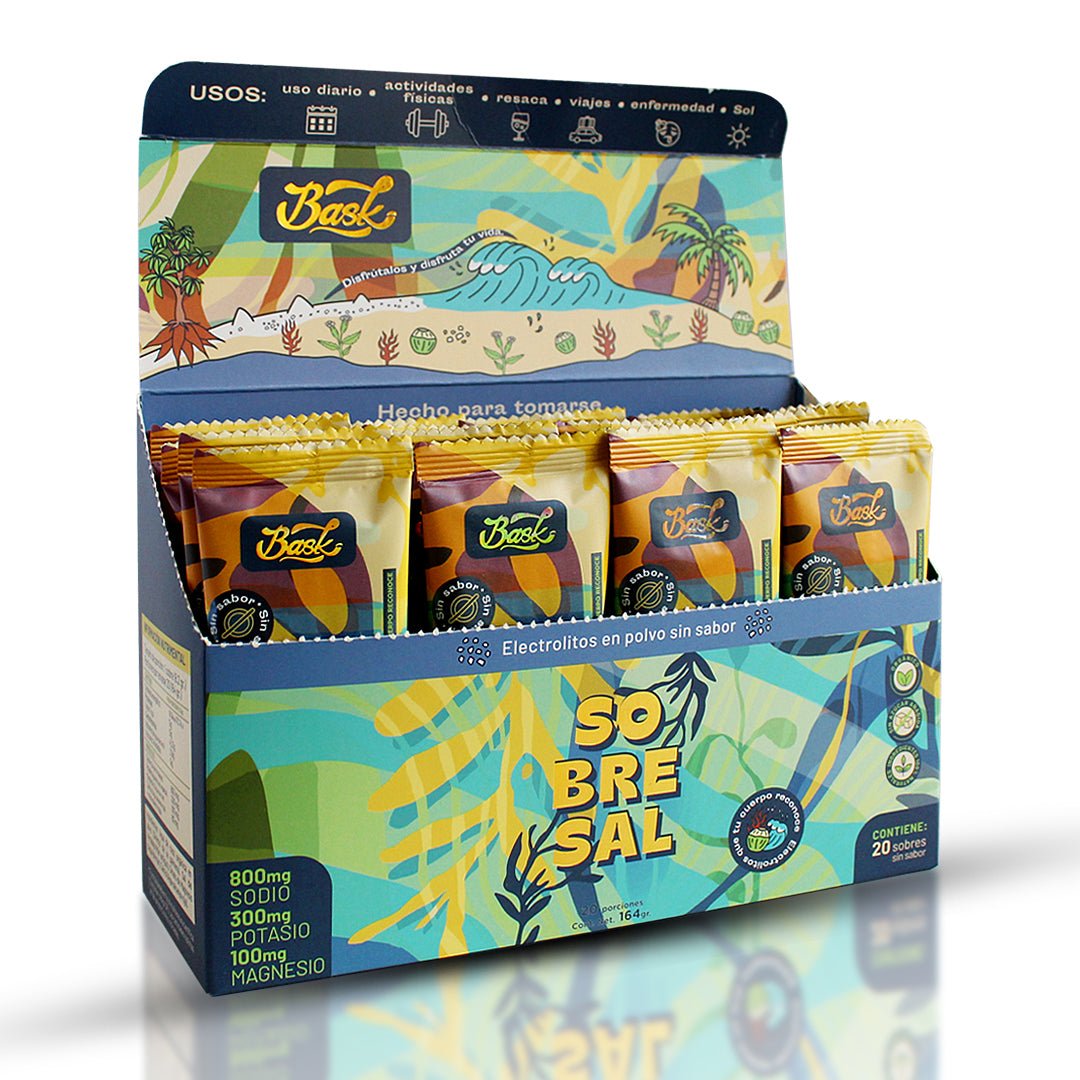 Electrolitos biodisponibles en polvo Caja Sin sabor 20 sobres individuales - disfrutabask