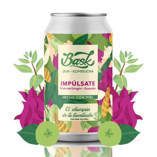Impúlsate Jun Kombucha de Fruto del dragón y Guayaba 355ml - Pack de 24 latas - disfrutabask