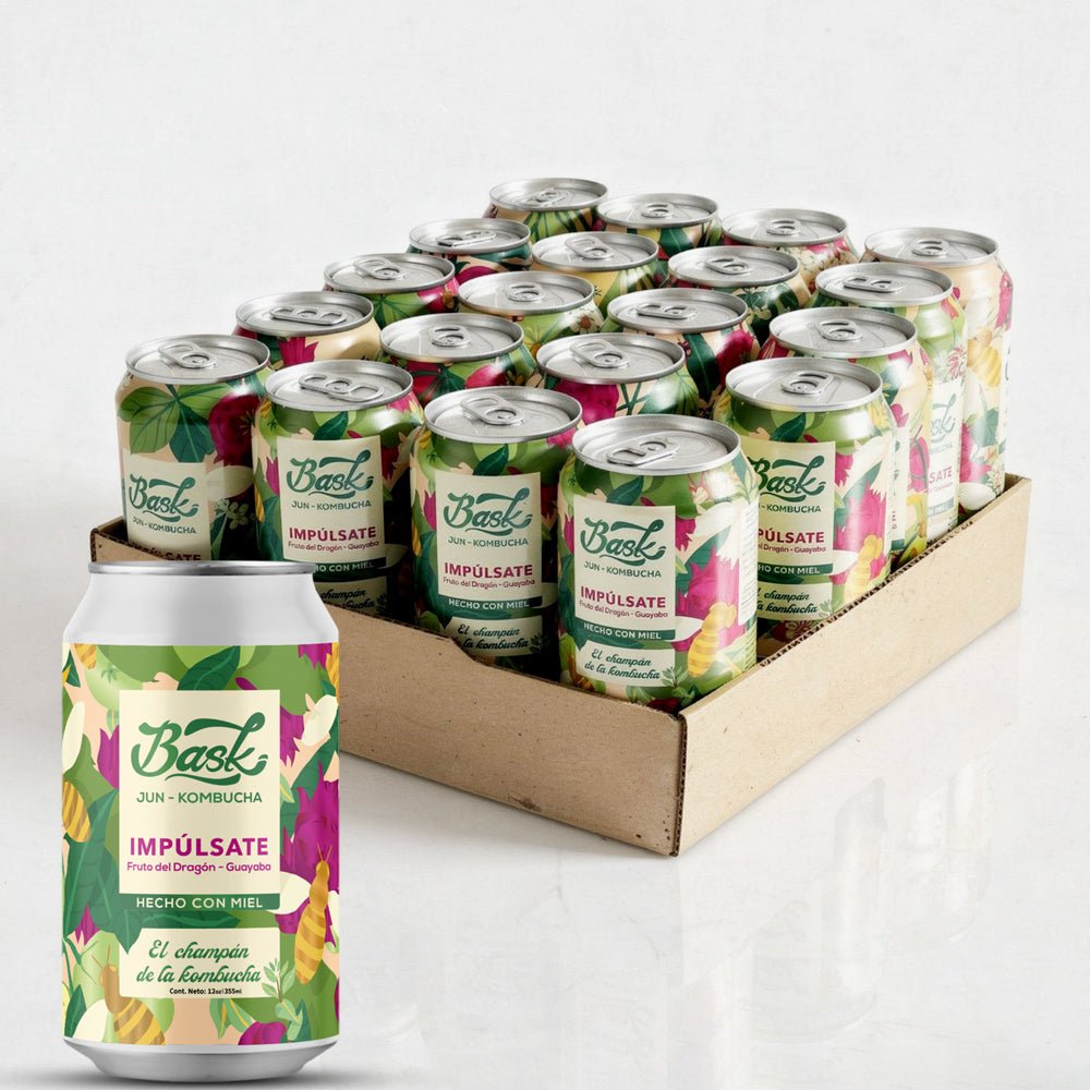 Impúlsate Jun Kombucha de Fruto del dragón y Guayaba 355ml - Pack de 24 latas - disfrutabask