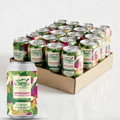 Impúlsate Jun Kombucha de Fruto del dragón y Guayaba 355ml - Pack de 24 latas - disfrutabask