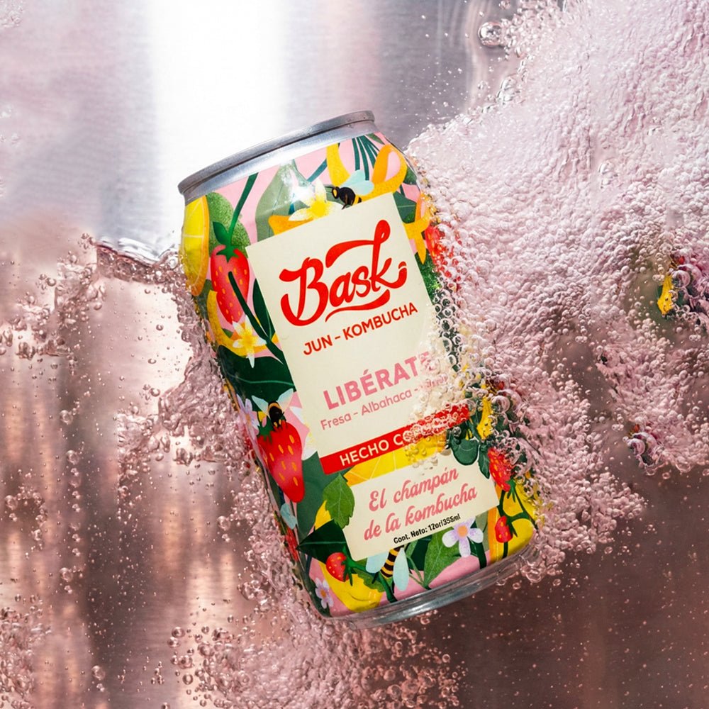 Libérate Jun Kombucha de Fresa, Limón y Albahaca 355ml - Pack de 24 latas - disfrutabask