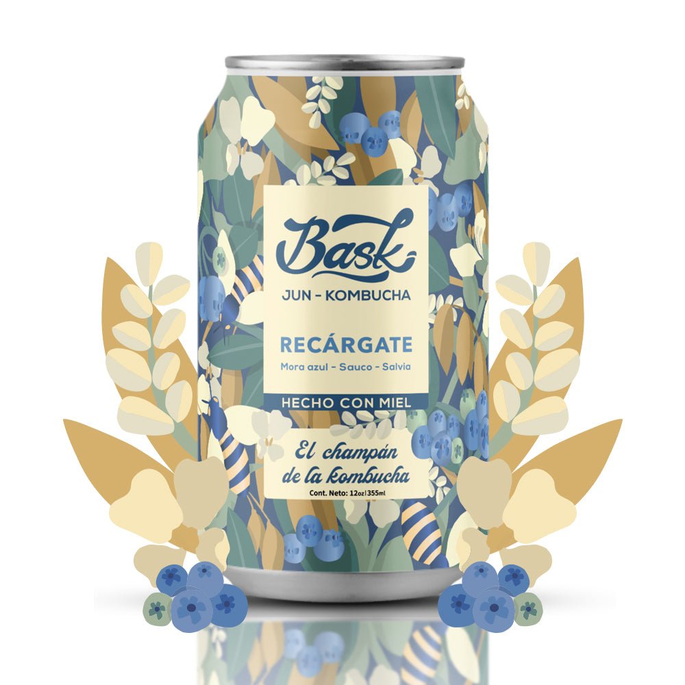 Recárgate Jun Kombucha de Moras con Sauco Salvia 355ml - Pack de 24 latas - disfrutabask