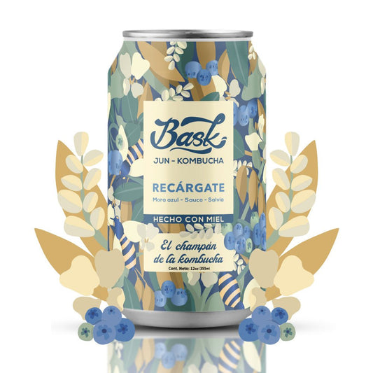 Recárgate Jun Kombucha de Moras con Sauco Salvia 355ml - Pack de 24 latas - disfrutabask