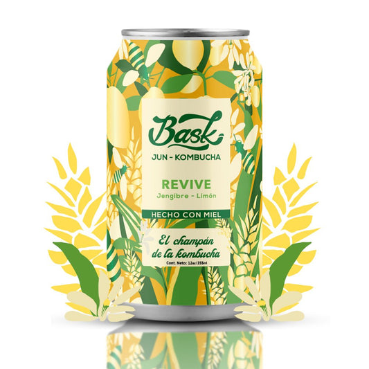 Revive Jun Kombucha de Jengibre con Limón 355ml - Pack de 24 latas - disfrutabask